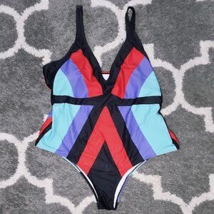 Shein Curve Plus size Padded Stripes One piece swimsuit